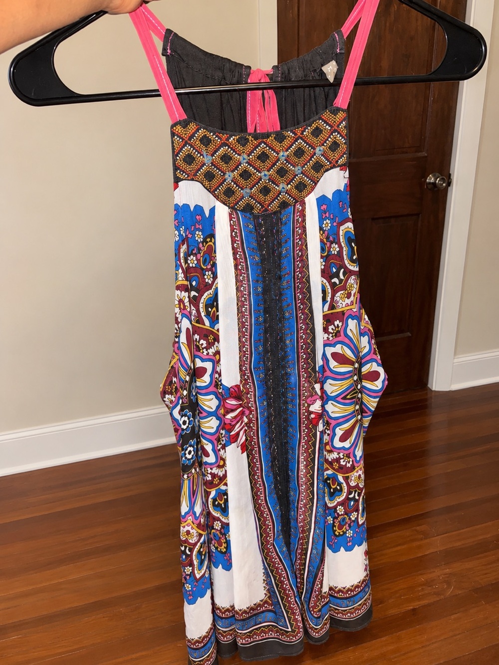 Boho Mixed Print Sleeveless Tank Top XL Pink Strap Festival Top